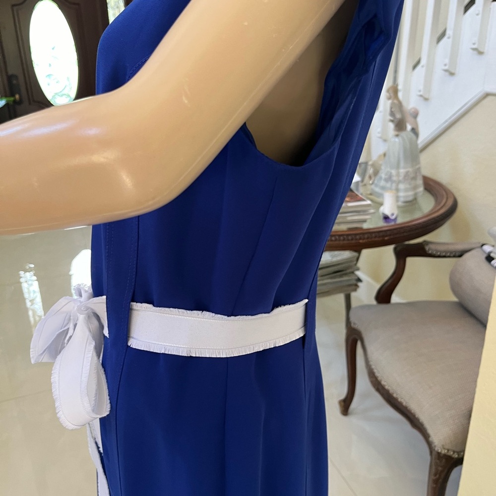 Tahari Royal Blue Backless Dress with White Belt